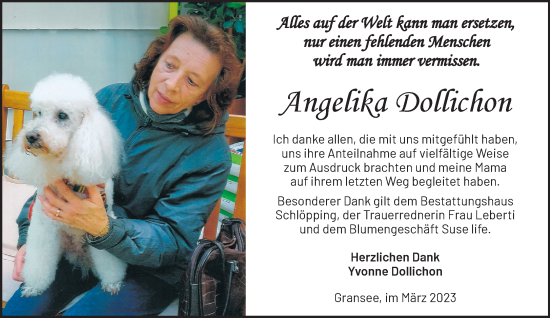 Traueranzeige von Angelika Dollichon von Märkische Oderzeitung