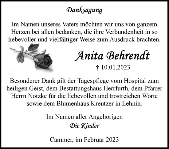 Traueranzeige von Anita Behrendt von Märkische Oderzeitung