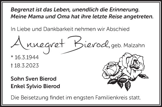 Anzeige Annegret Bierod