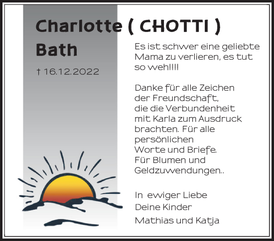 Traueranzeige von Charlotte Bath von Märkische Oderzeitung