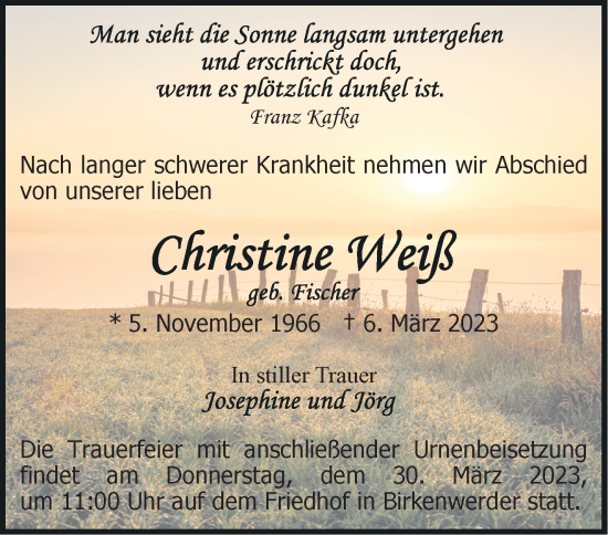 Traueranzeige von Christine Weiß von Märkische Oderzeitung