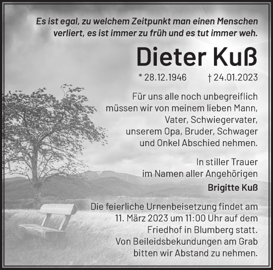 Traueranzeige von Dieter Kuß von Märkische Oderzeitung