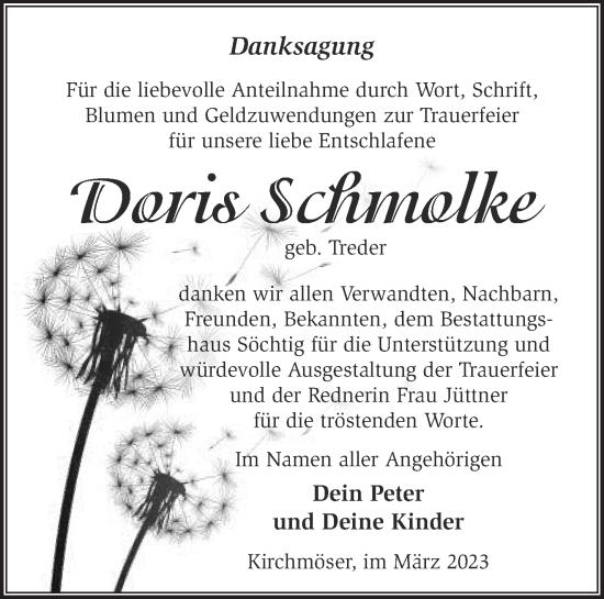 Traueranzeige von Doris Schmolke von Märkische Oderzeitung