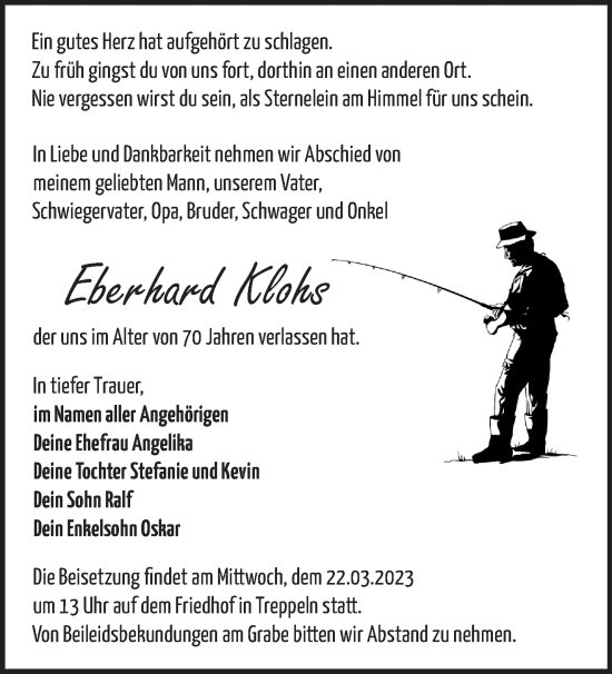 Traueranzeige von Eberhard Klohs von Märkische Oderzeitung