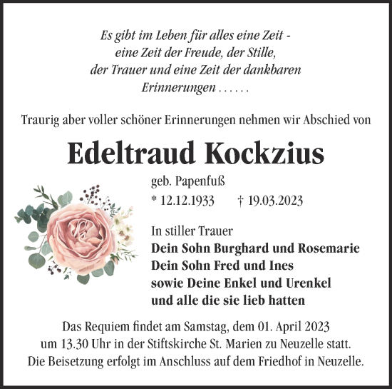 Traueranzeige von Edeltraud Kockzius von Märkische Oderzeitung