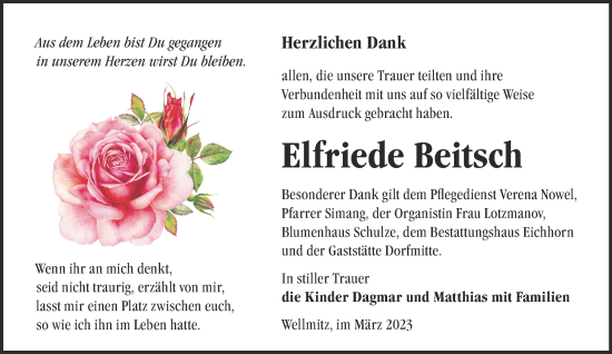 Traueranzeige von Elfriede Beitsch von Märkische Oderzeitung