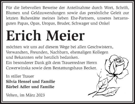 Traueranzeige von Erich Meier von Märkische Oderzeitung