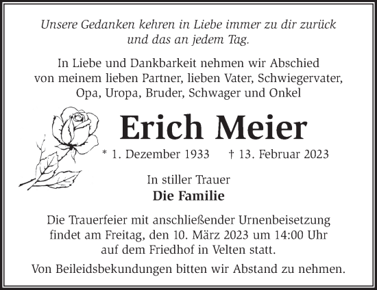 Traueranzeige von Erich Meier von Märkische Oderzeitung