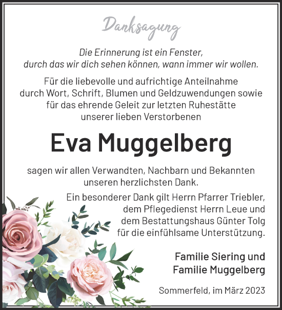 Traueranzeige von Eva Muggelberg von Märkische Oderzeitung