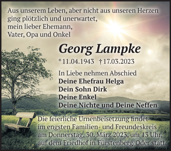 Traueranzeige von Georg Lampke von Märkische Oderzeitung