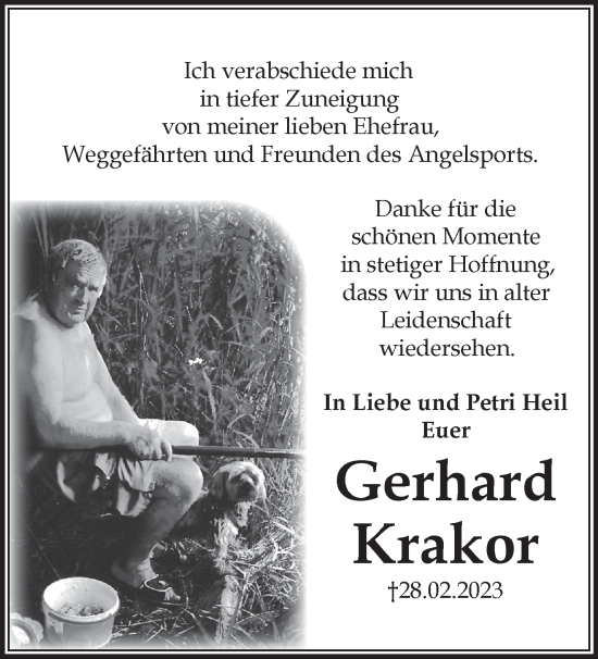 Traueranzeige von Gerhard Krakor von Märkische Oderzeitung