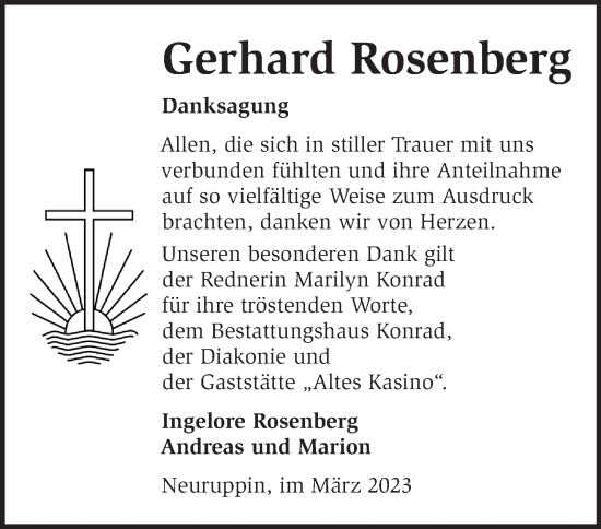 Traueranzeige von Gerhard Rosenberg von Märkische Oderzeitung