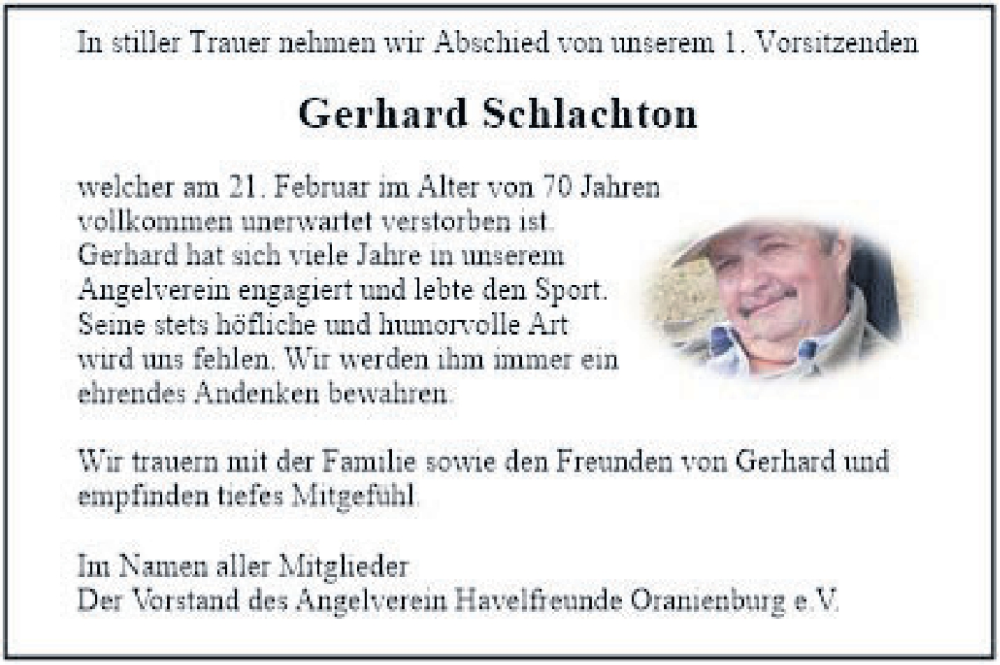  Traueranzeige für Gerhard Schlachton vom 11.03.2023 aus Märkische Oderzeitung