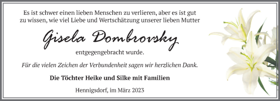 Traueranzeige von Gisela Dombrovsky von Märkische Oderzeitung