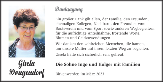 Traueranzeige von Gisela Dragendorf von Märkische Oderzeitung