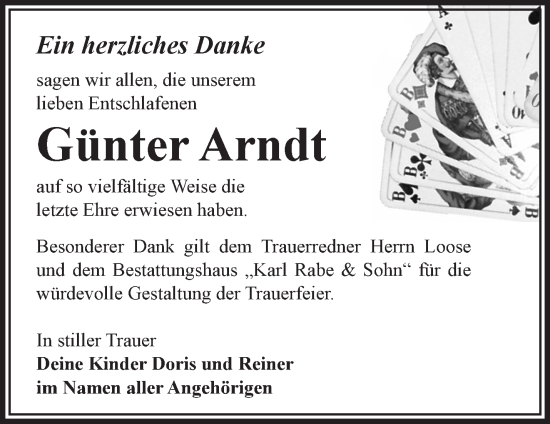 Traueranzeige von Günter Arndt von Märkische Oderzeitung