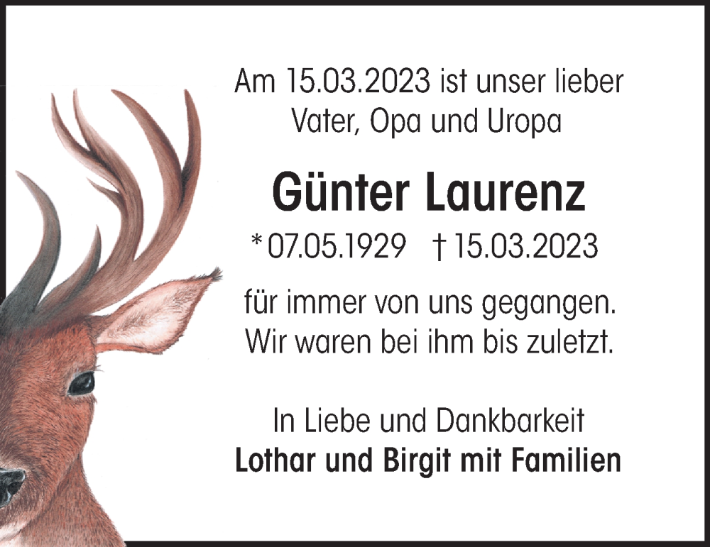  Traueranzeige für Günter Laurenz vom 18.03.2023 aus Märkische Oderzeitung