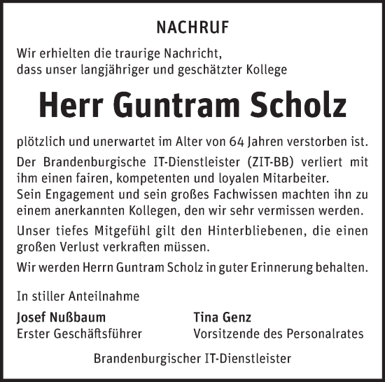 Traueranzeige von Guntram Scholz von Märkische Oderzeitung