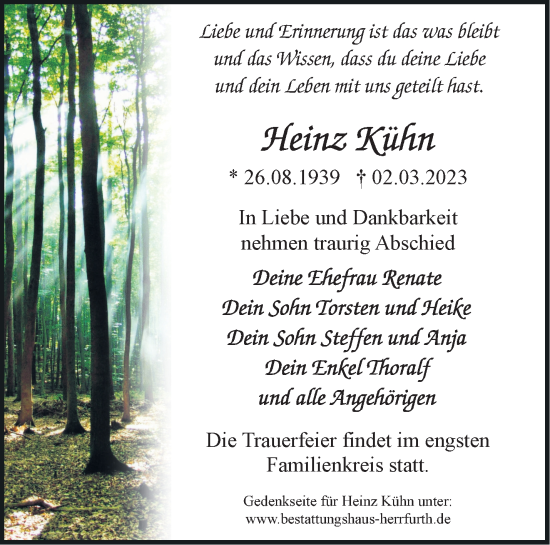 Traueranzeige von Heinz Kühn von Märkische Oderzeitung