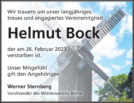 Traueranzeige von Helmut Bock von Märkische Oderzeitung