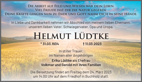 Traueranzeige von Helmut Lüdtke von Märkische Oderzeitung