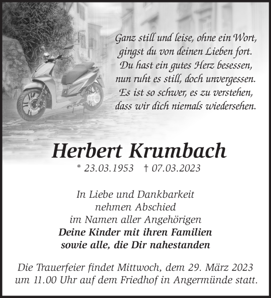 Traueranzeige von Herbert Krambach von Märkische Oderzeitung