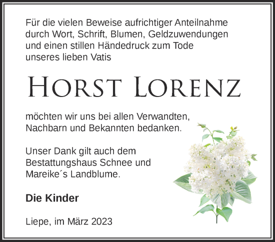 Traueranzeige von Horst Lorenz von Märkische Oderzeitung