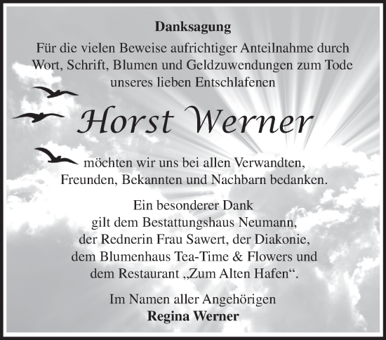 Traueranzeige von Horst Werner von Märkische Oderzeitung