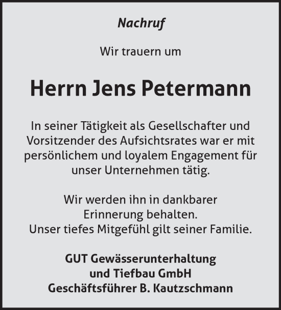 Traueranzeige von Jens Petermann von Märkische Oderzeitung