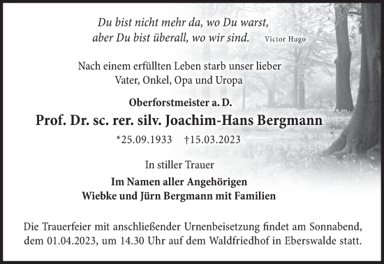 Anzeige Joachim-Hans Bergmann