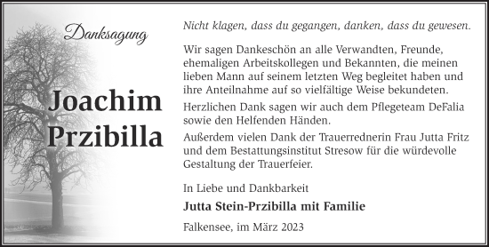 Traueranzeige von Joachim Przibilla von Märkische Oderzeitung
