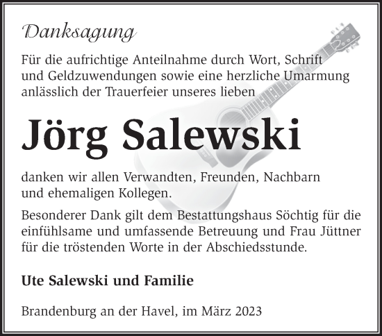 Traueranzeige von Jörg Salewski von Märkische Oderzeitung