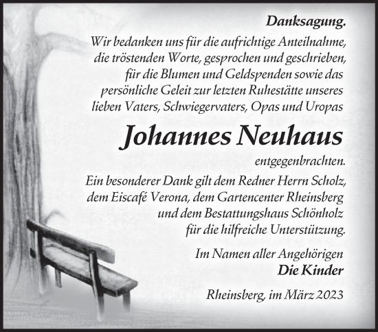 Traueranzeige von Johannes Neuhaus von Märkische Oderzeitung