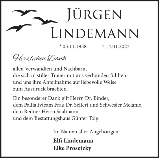 Traueranzeige von Jürgen Lindemann von Märkische Oderzeitung