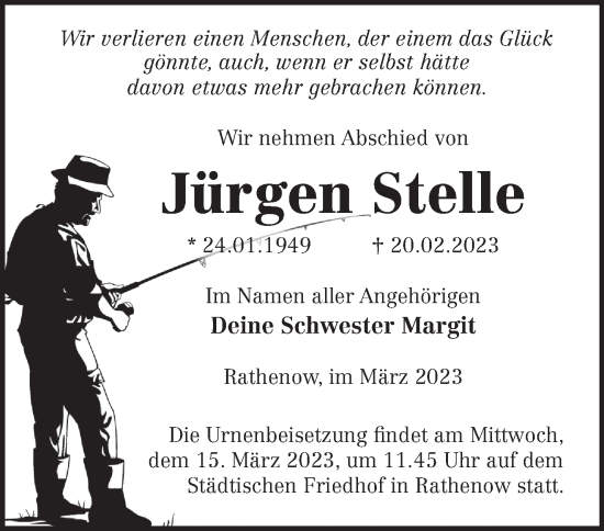 Traueranzeige von Jürgen Stelle von Märkische Oderzeitung