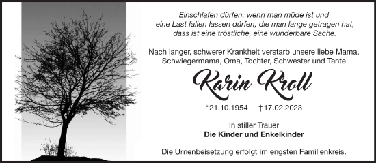 Traueranzeige von Karin Kroll von Märkische Oderzeitung