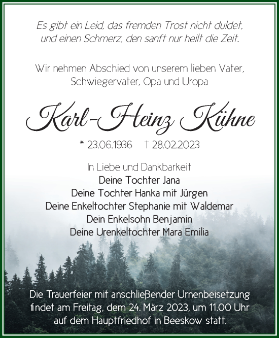 Traueranzeige von Karl-Heinz Kühne von Märkische Oderzeitung