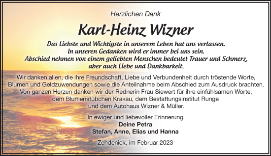 Traueranzeige von Karl-Heinz Wizner von Märkische Oderzeitung