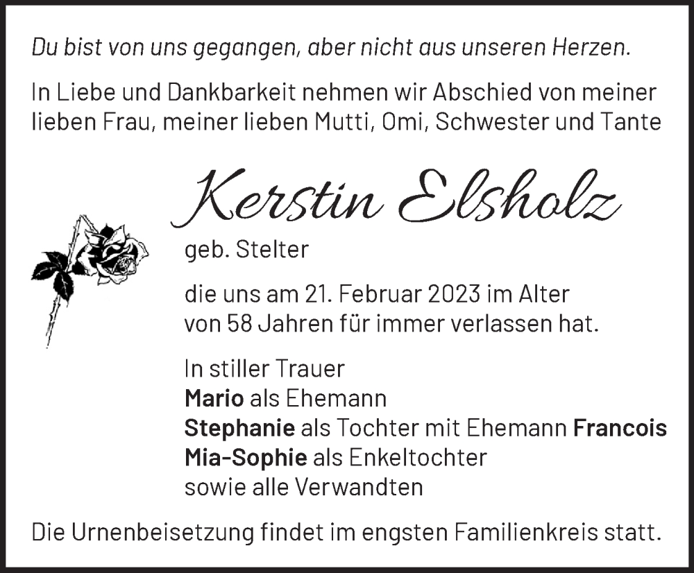  Traueranzeige für Kerstin Elsholz vom 04.03.2023 aus Märkische Oderzeitung