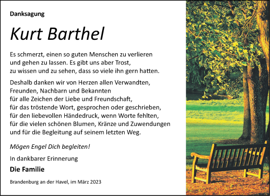 Traueranzeige von Kurt Barthel von Märkische Oderzeitung