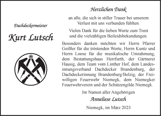 Traueranzeige von Kurt Lutsch von Märkische Oderzeitung