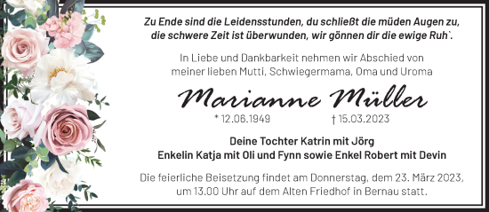 Traueranzeige von Marianne Müller von Märkische Oderzeitung