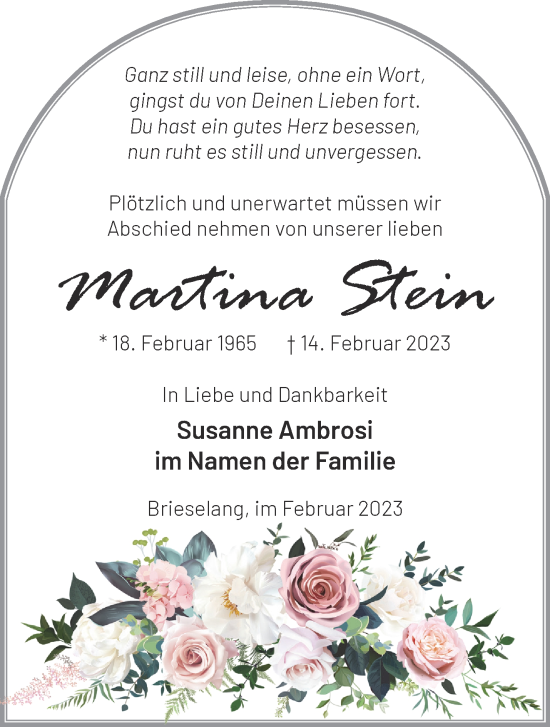 Traueranzeige von Martina Stein von Märkische Oderzeitung