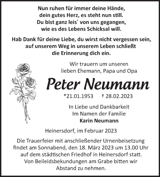 Traueranzeige von Peter Neumann von Märkische Oderzeitung