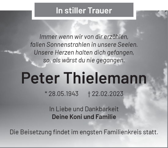 Traueranzeige von Peter Thielemann von Märkische Oderzeitung