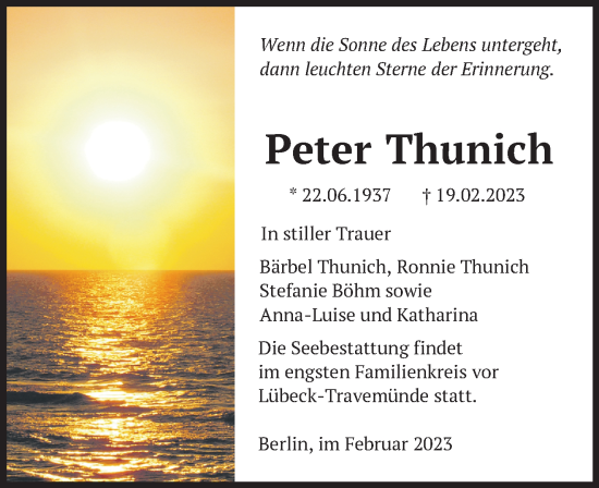 Traueranzeige von Peter Thunich von Märkische Oderzeitung