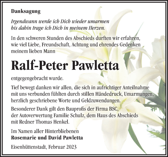 Traueranzeige von Ralf-Peter Pawletta von Märkische Oderzeitung