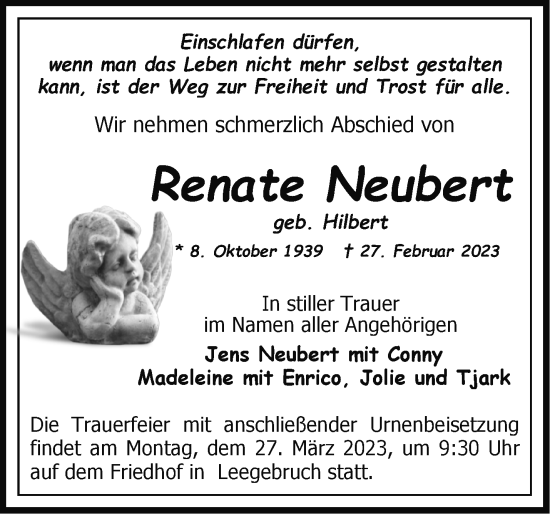 Traueranzeige von Renate Neubert von Märkische Oderzeitung