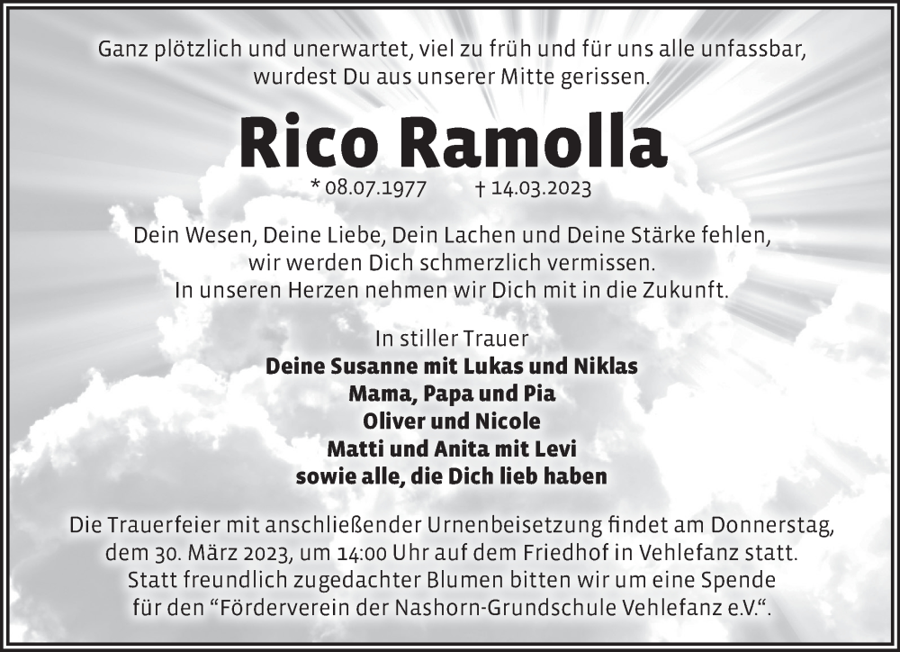  Traueranzeige für Rico Ramolla vom 23.03.2023 aus Märkische Oderzeitung