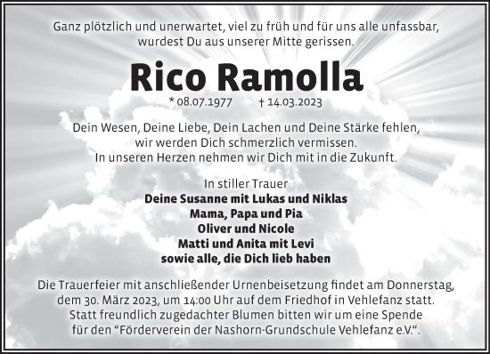 Traueranzeige von Rico Ramolla von Märkische Oderzeitung
